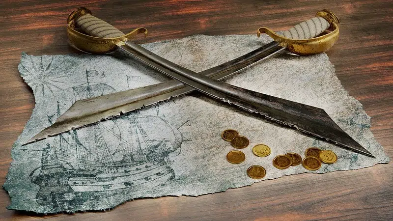 Deux épées de pirate sur une carte