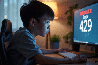Adolescent frustré devant un ordinateur avec erreur 429 Roblox