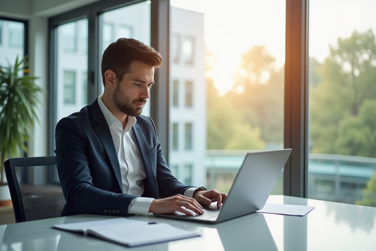 Agent immobilier au bureau avec ordinateur portable