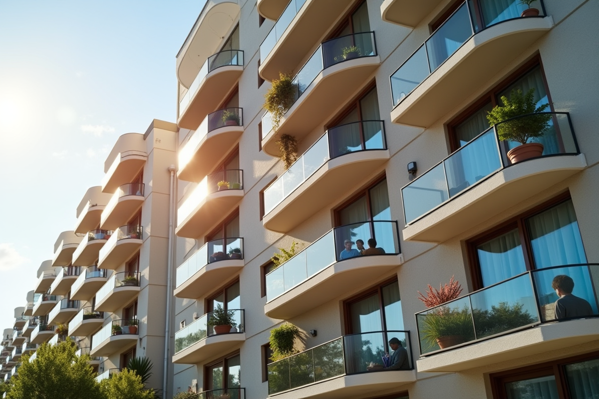 Immeuble moderne avec balcons lumineux et diversité