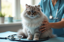 Chat persan chinchilla sur la table du vétérinaire