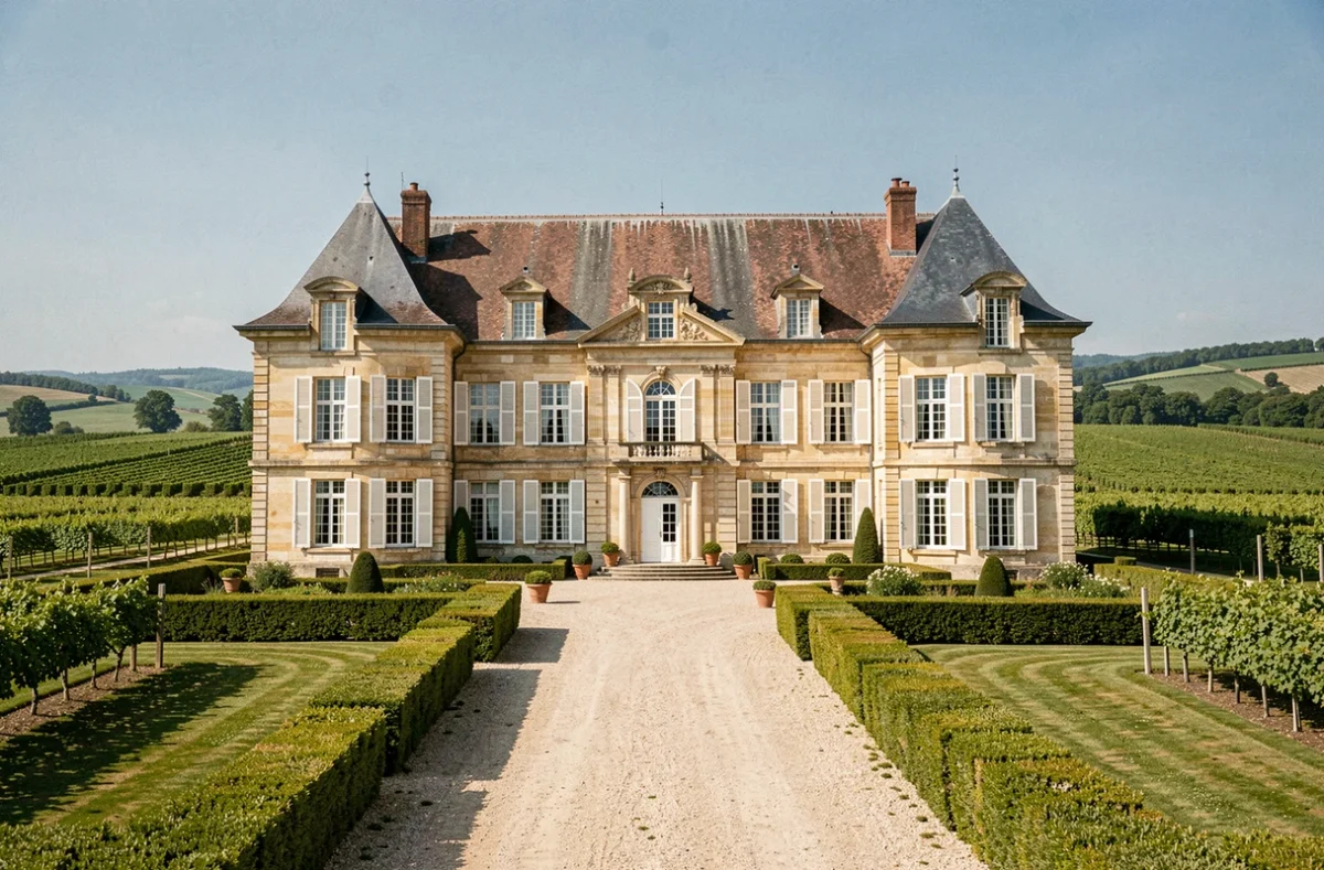 Façade du Château Sénailhac entouré de jardins et vignobles en Gironde