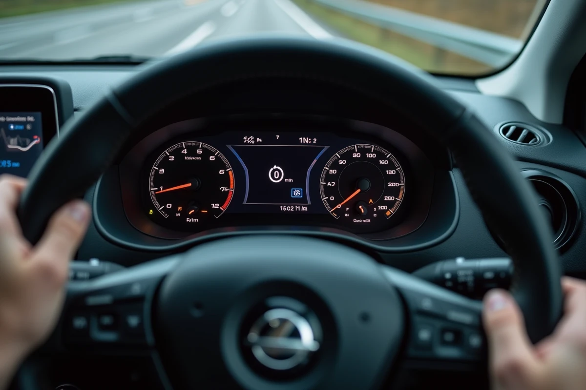 Gros plan sur un compteur de vitesse de voiture affichant les unités km/h et mph