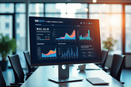 Ecran dordinateur affichant un tableau de bord de ventilation HEV en bureau lumineux