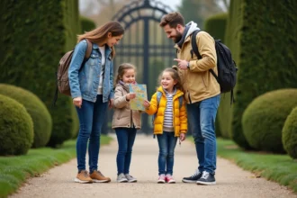 Famille avec enfants dans un parc en été