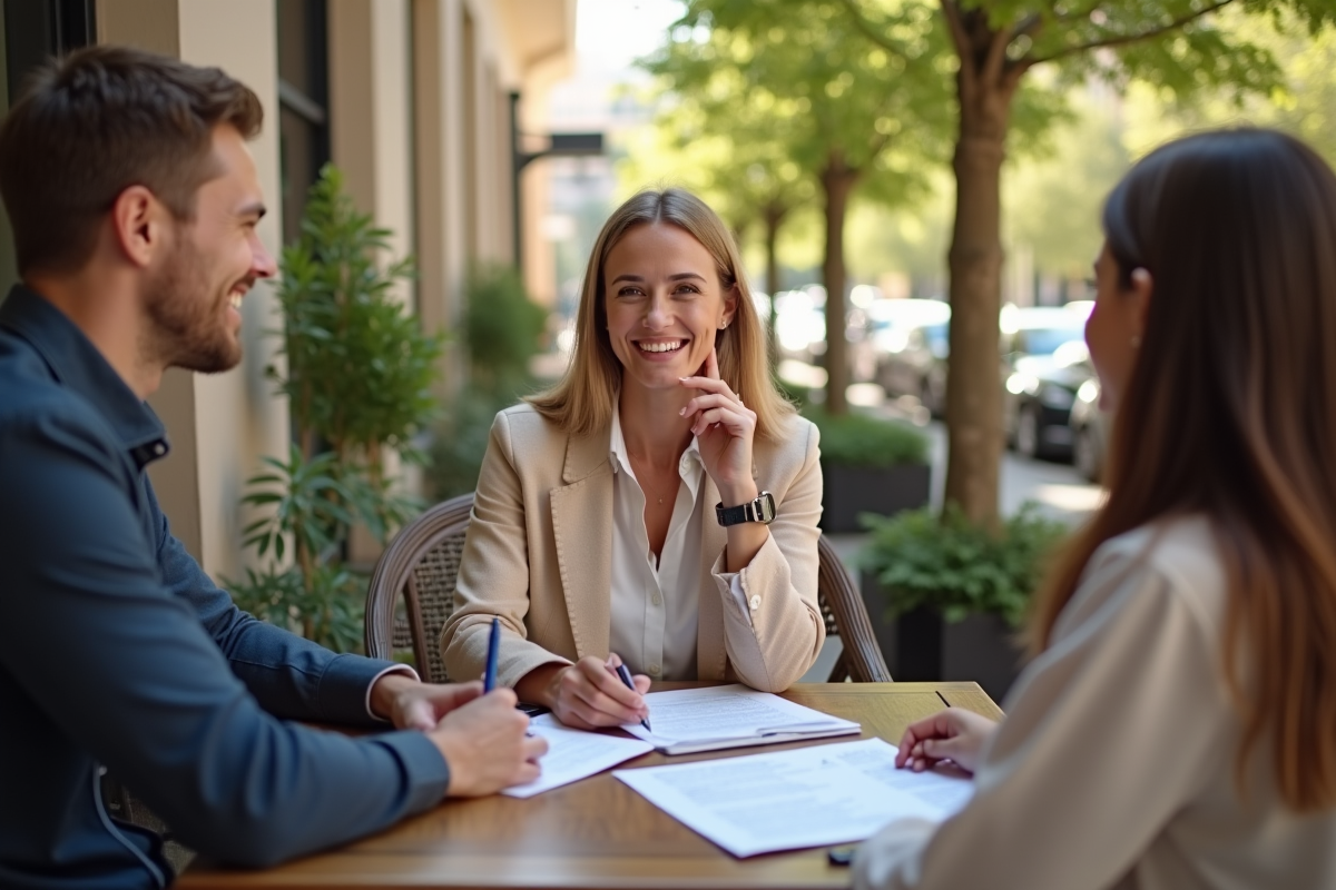 Femme souriante discutant d