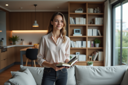 Jeune femme organisée dans un appartement moderne T3