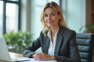 Femme professionnelle assise au bureau lumineux