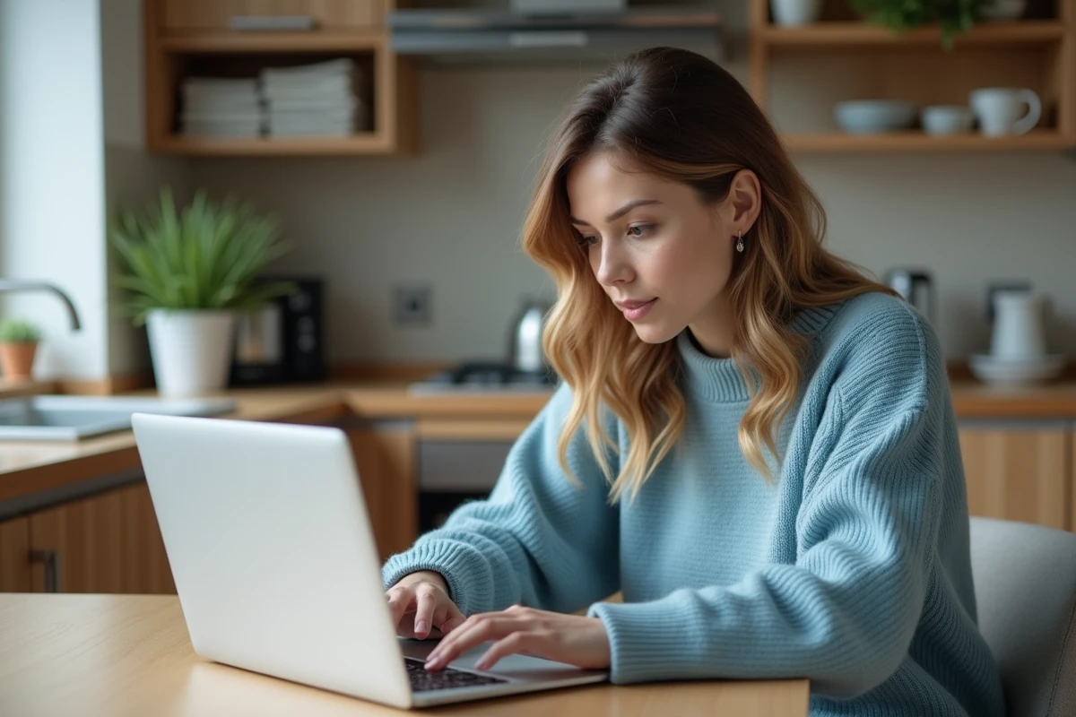 Femme en cuisine testant un test de personnalité