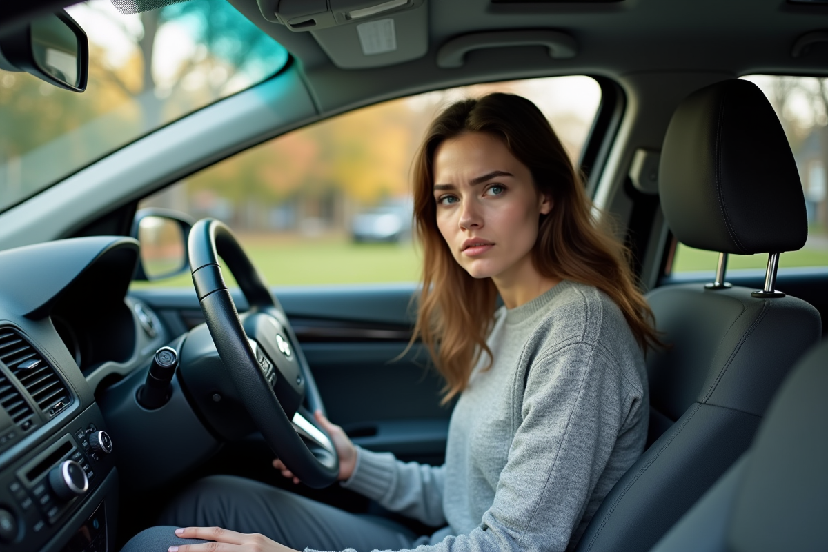 Jeune femme dans voiture en situation d exasperation