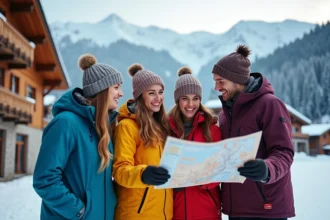 Ski en hiver avec des boules de neige et paysages enneigés