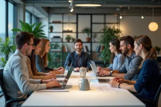 employés travaillant ensemble dans un bureau moderne et lumineux