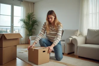 Meubles entreposés dans un box de stockage durant un déménagement