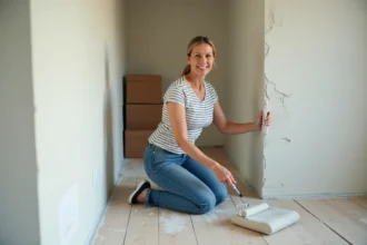 Murs de maison en cours de rénovation avec nouvelle peinture