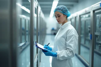 Salle blanche avec équipements de propreté et professionnels de l'hygiène