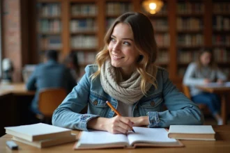 Étudiant préparant un examen de français pour étudier en France