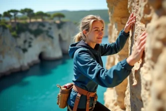 Passionnés d'escalade sur une paroi rocheuse en pleine ascension
