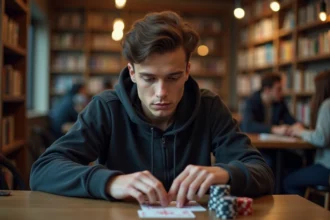 Un joueur de poker concentré lors d'une partie stratégique