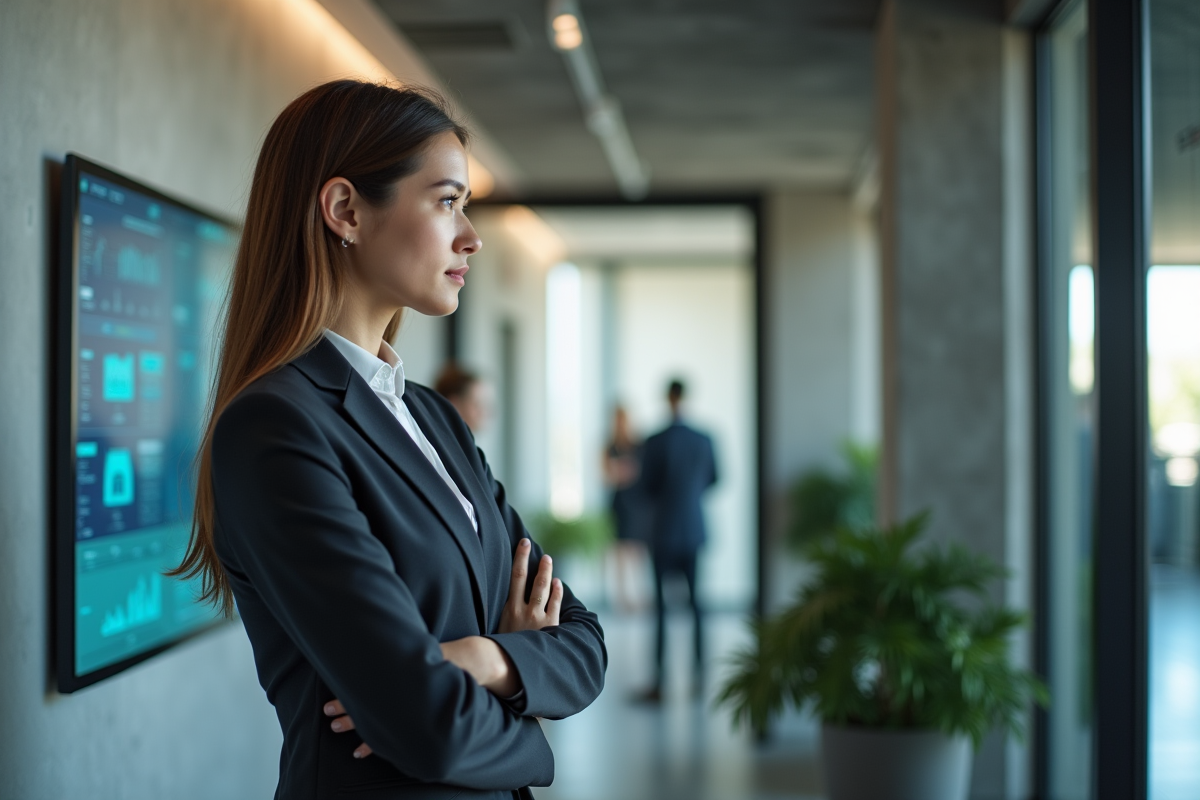 Jeune femme gestionnaire energie dans un bureau moderne