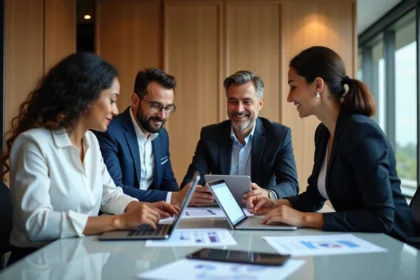 Groupe de professionnels en réunion dans un bureau moderne