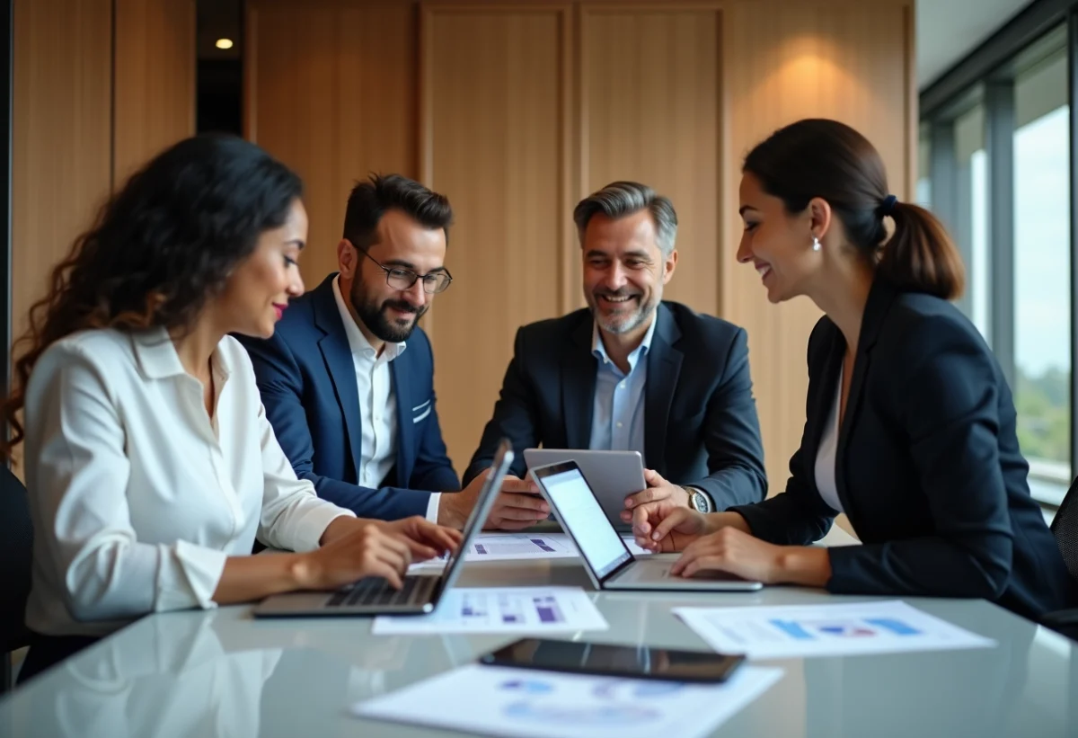 Groupe de professionnels en réunion dans un bureau moderne