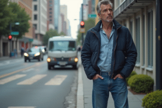 Homme pensif dans la ville congestionnee