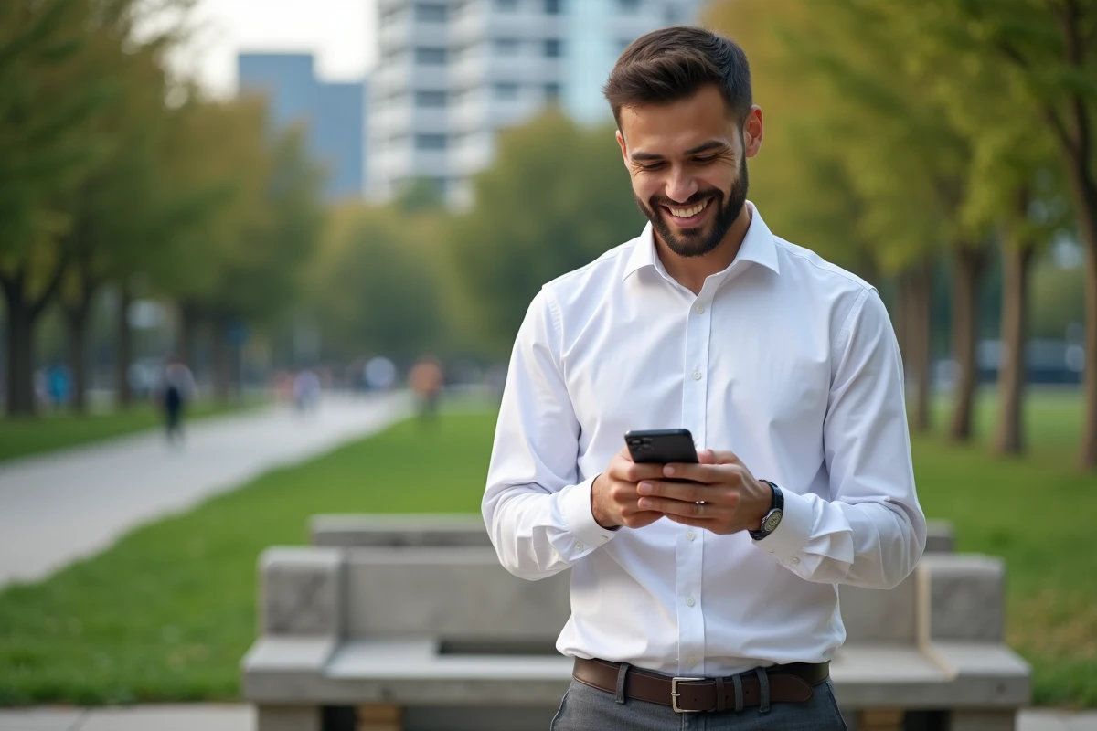 Jeune homme lisant résultats de test sur smartphone