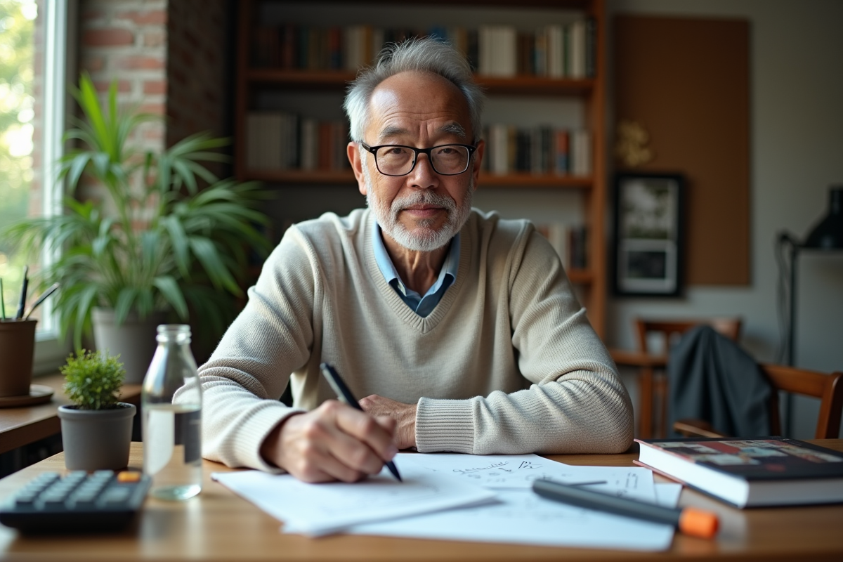 Homme en home office écrivant des formules de conversion