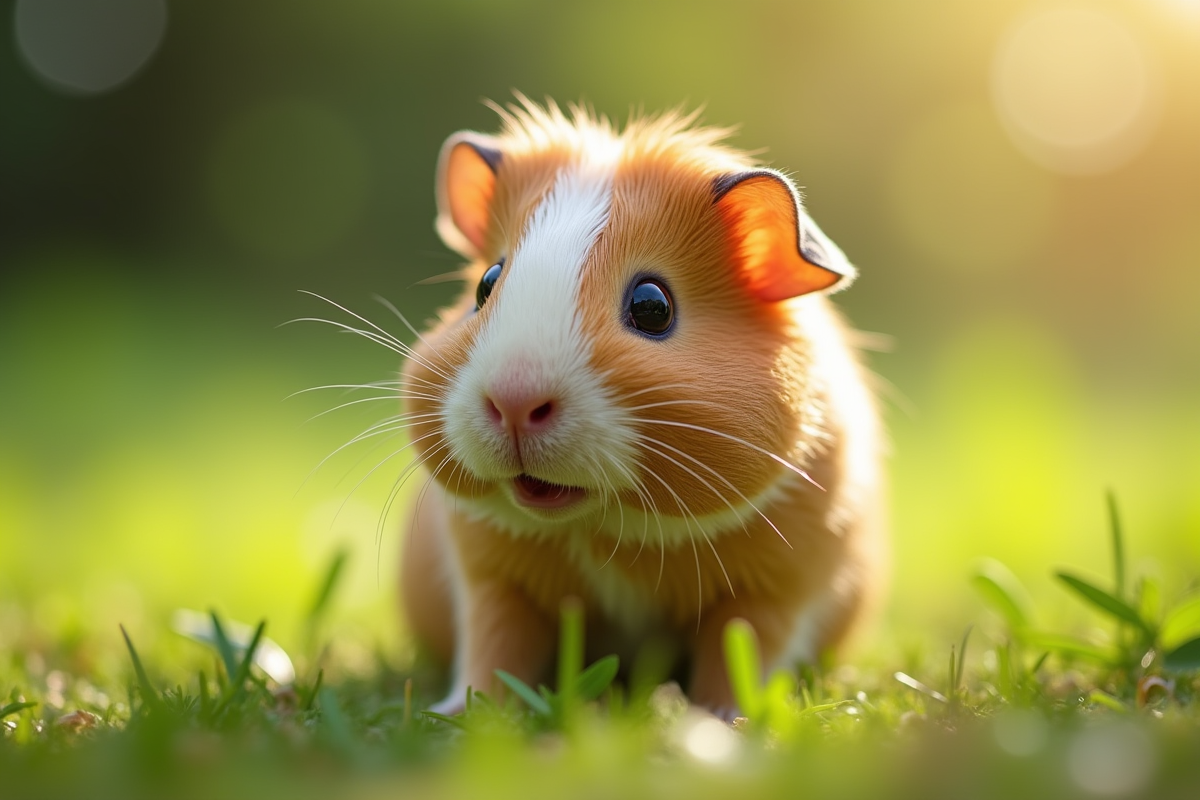 Jeune cochon d'Inde explorant un environnement naturel lumineux