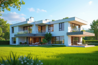 Maison familiale moderne avec grand jardin ensoleille