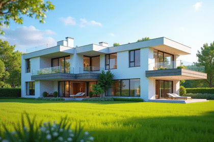 Maison familiale moderne avec grand jardin ensoleille