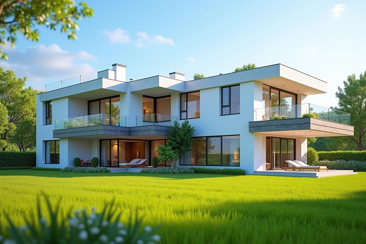 Maison familiale moderne avec grand jardin ensoleille