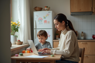 Femme avec enfant jouant à la maison dans un cadre quotidien