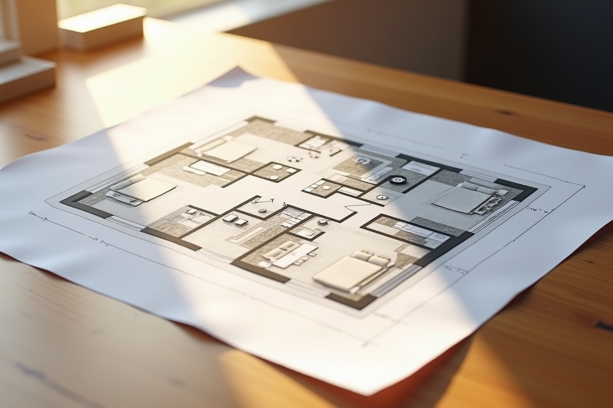 Plan détaillé d une maison de quatre chambres en lumière naturelle