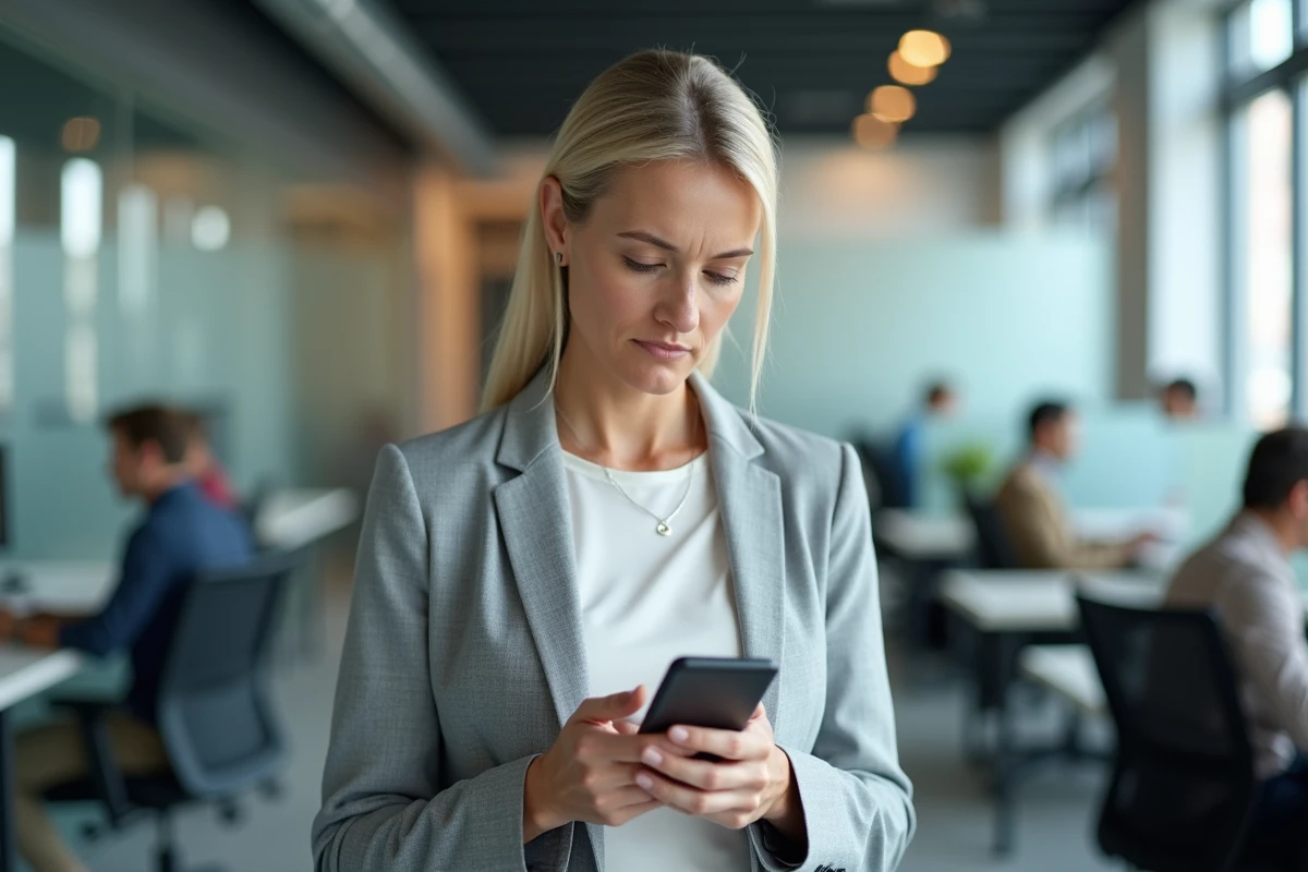 Femme vérifiant les précautions à prendre avant d'accéder à une plateforme de commerce en ligne sur son smartphone