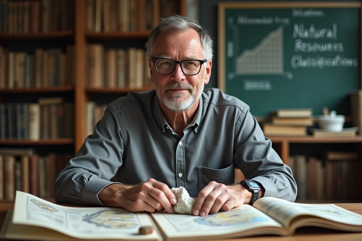 Professeur de géologie étudiant des minéraux et des cartes de classification des ressources naturelles
